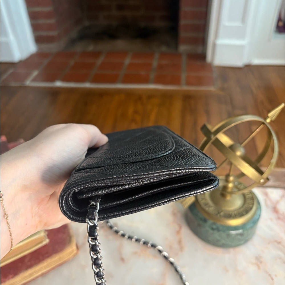 CHANEL Silver Hardware Black Quilted Leather Wallet w/ Chain Strap | WOC - Picture 5 of 14